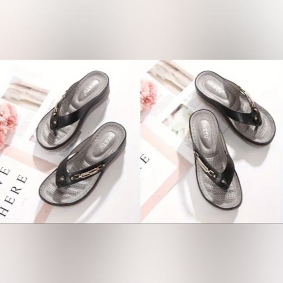 Women Wedges Slip On Flip Flops Shoes - Picture 4 of 12